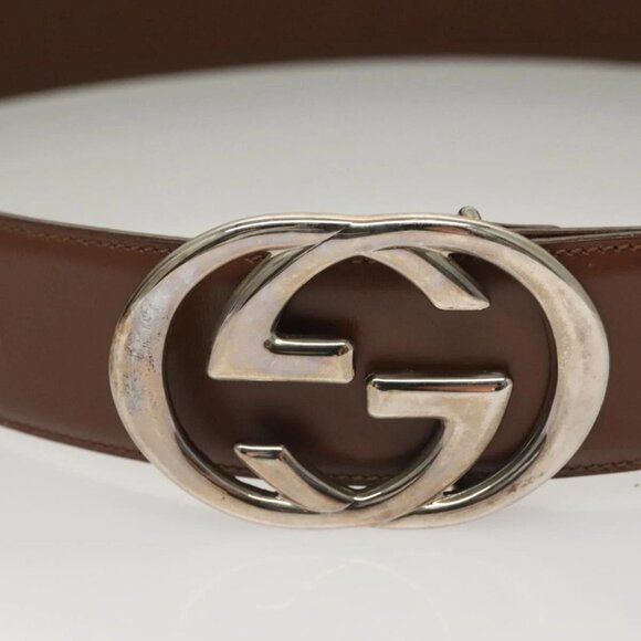 GUCCI Interlocking Belt Leather 33.1"" Black Gold - Picture 6 of 9